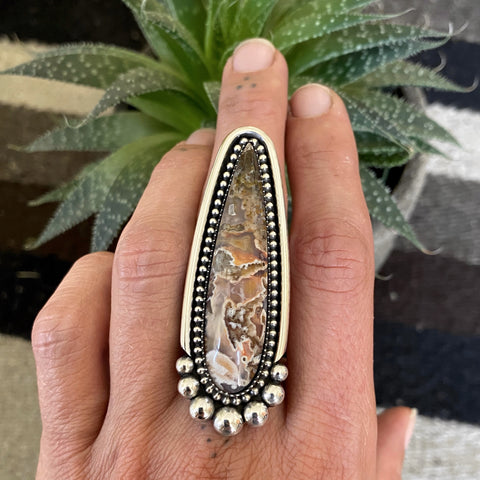 Large Laguna Agate Talon Ring or Pendant- Sterling Silver and Lace Agate- Finished to Size