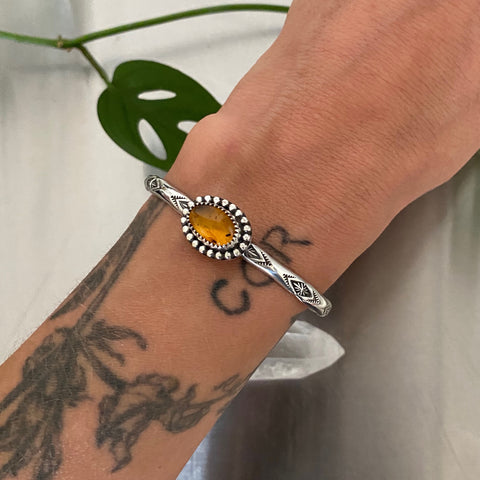 Stamped Amber Stacker Cuff- Size XS/S- Sterling Silver and Mayan Amber Bracelet