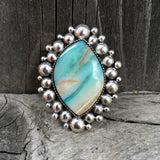 Blue Opal Petrified Wood Super Bubble Ring or Pendant- Sterling Silver and Indonesian Opalized Wood- Finished to Size