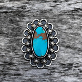 Large Turquoise Celestial Ring- Sterling Silver and Royston Turquoise- Finished to Size or as a Pendant