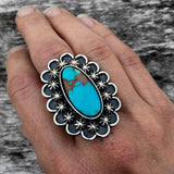 Large Turquoise Celestial Ring- Sterling Silver and Royston Turquoise- Finished to Size or as a Pendant