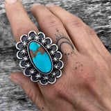 Large Turquoise Celestial Ring- Sterling Silver and Royston Turquoise- Finished to Size or as a Pendant