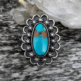Large Turquoise Celestial Ring- Sterling Silver and Royston Turquoise- Finished to Size or as a Pendant