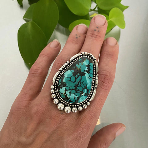 The Full Moon Ring- Bamboo Mountain Turquoise and Sterling Silver- Finished to Size or as a Pendant
