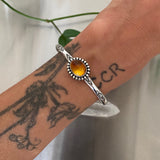 Stamped Amber Stacker Cuff- Size S/M- Sterling Silver and Mayan Amber Bracelet