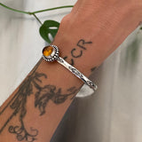 Stamped Amber Stacker Cuff- Size S/M- Sterling Silver and Mayan Amber Bracelet