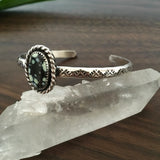 Stamped Turquoise Stacker Cuff- Posiedon Variscite and Sterling Silver Bracelet- Size S/M