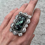 Ornate Hand-Stamped Variscite Statement Ring or Pendant- Sterling Silver and Posiedon Variscite- Finished to Size