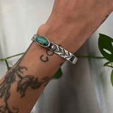 Chunky Hand-Stamped Turquoise Cuff- Size S/M- Sterling Silver and Royston Turquoise Bracelet