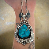 The Halcyon Necklace- Morenci II Turquoise and Sterling Silver- Sterling Chain Included