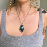 The Harmonia Necklace- Bamboo Mountain Turquoise and Sterling Silver- 20" Sterling Chain Included