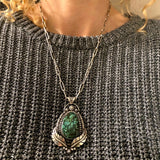 The Harmonia Necklace- Bamboo Mountain Turquoise and Sterling Silver- 20" Sterling Chain Included