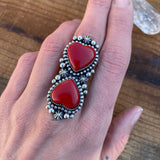 Large Rosarita Celestial Hearts Ring- Sterling Silver and Red Rosarita- Finished to Size or as a Pendant