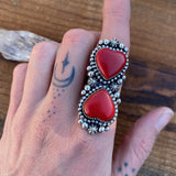 Large Rosarita Celestial Hearts Ring- Sterling Silver and Red Rosarita- Finished to Size or as a Pendant