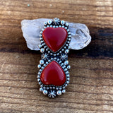 Large Rosarita Celestial Hearts Ring- Sterling Silver and Red Rosarita- Finished to Size or as a Pendant