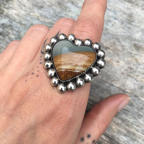 Heart-Shaped Jasper Bubble Ring or Pendant- Sterling Silver and Picture Jasper- Finished to Size