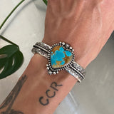 Chunky Hand Stamped Heart Shaped Turquoise Cuff- Sterling Silver Celestial Bracelet- Size M/L