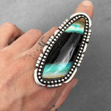 Huge Blue Opal Petrified Wood Ring or Pendant- Sterling Silver and Indonesian Opalized Wood- Finished to Size