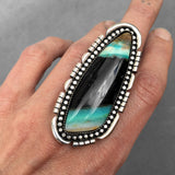 Huge Blue Opal Petrified Wood Ring or Pendant- Sterling Silver and Indonesian Opalized Wood- Finished to Size