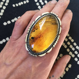 Huge Amber Ring- Sterling Silver and Mayan Amber - Finished to Size