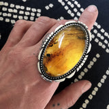 Huge Amber Ring- Sterling Silver and Mayan Amber - Finished to Size