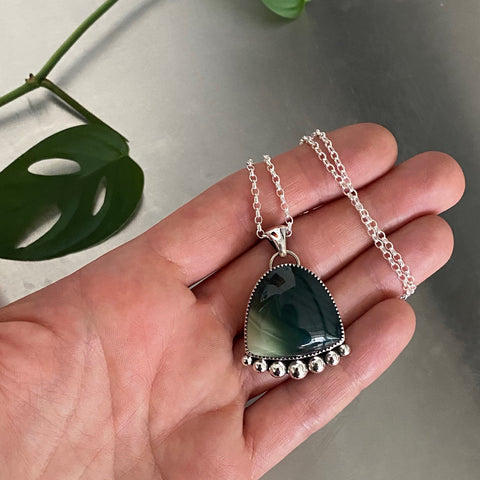 Green Imperial Jasper Bubble Necklace- Sterling Silver and Imperial Jasper- Chain Included