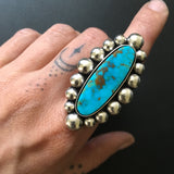 Large Kingman Turquoise Bubble Ring or Pendant- Sterling Silver Turquoise Statement Ring- Finished to Size