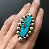 Large Kingman Turquoise Bubble Ring or Pendant- Sterling Silver Turquoise Statement Ring- Finished to Size