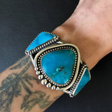 3-Stone Turquoise and Sterling Silver Cuff Bracelet- Kingman and Turquoise Mountain Turquoise Statement Cuff