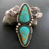 Huge Two-Stone Turquoise Bubble Ring- Sterling Silver and Kingman Turquoise- Finished to Size