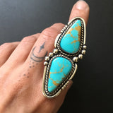 Huge Two-Stone Turquoise Bubble Ring- Sterling Silver and Kingman Turquoise- Finished to Size