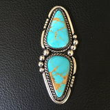 Huge Two-Stone Turquoise Bubble Ring- Sterling Silver and Kingman Turquoise- Finished to Size