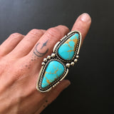 Huge Two-Stone Turquoise Bubble Ring- Sterling Silver and Kingman Turquoise- Finished to Size