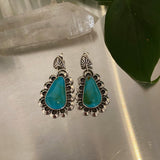 Dangly Turquoise Floral Earrings- Kingman Turquoise and Sterling Silver