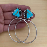 Celestial Hoop Earrings- Sterling Silver and Kingman Turquoise