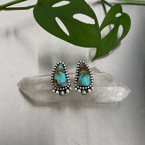 Turquoise Celestial Stud Earrings- Kingman Turquoise and Sterling Silver