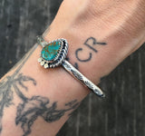 Stamped Turquoise Cuff Bracelet- Sterling Silver and King's Manassa Turquoise Stacker Cuff- Size S/M