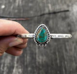 Stamped Turquoise Cuff Bracelet- Sterling Silver and King's Manassa Turquoise Stacker Cuff- Size S/M