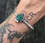 Stamped Turquoise Cuff Bracelet- Sterling Silver and King's Manassa Turquoise Stacker Cuff- Size S/M