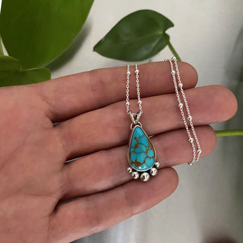 Dainty Turquoise Bubble Necklace- Sterling Silver and King's Manassa Turquoise- 18" Chain