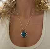 Dainty Turquoise Floral Necklace- Sterling Silver and King's Manassa Turquoise- 18" Chain