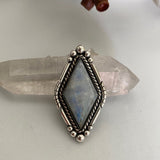 Huge Kite Shaped Rainbow Moonstone Statement Ring or Pendant- Sterling Silver and Rainbow Moonstone- Finished to Size