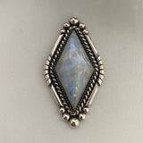 Huge Kite Shaped Rainbow Moonstone Statement Ring or Pendant- Sterling Silver and Rainbow Moonstone- Finished to Size
