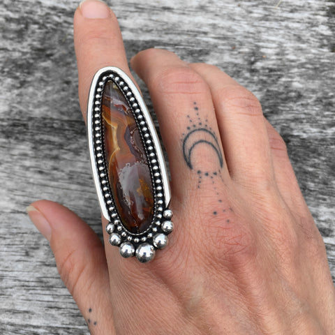 Large Laguna Agate Talon Ring or Pendant- Sterling Silver and Agate- Finished to Size