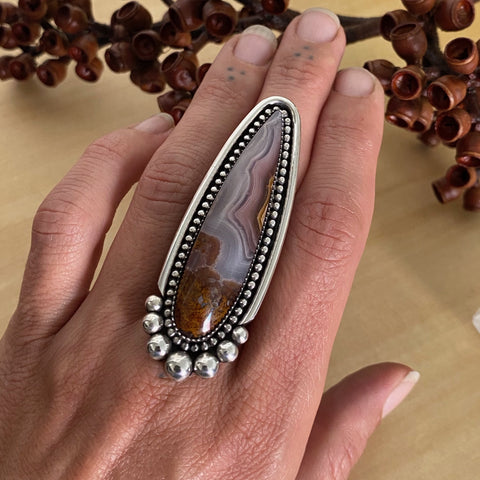 Huge Laguna Agate Talon Ring or Pendant- Sterling Silver and Lace Agate- Finished to Size