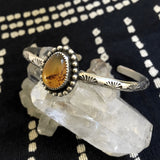 Stamped Amber Stacker Cuff- Mayan Amber and Sterling Silver Bracelet- Size M/L