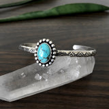 Stamped Turquoise Cuff Bracelet- Sterling Silver and Sierra Nevada Turquoise Stacker Cuff- Size M/L