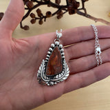Ornate Agate Leaf and Bubble Necklace- Sterling Silver and Crazy Lace Agate- Chain Included
