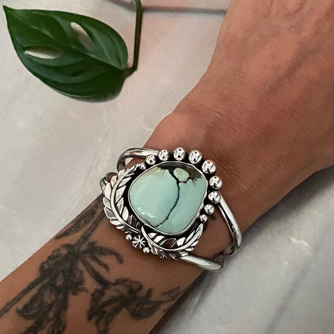 Chunky Leafy Variscite Bubble Cuff- Sterling Silver and Prince Variscite Bracelet- Size S/M