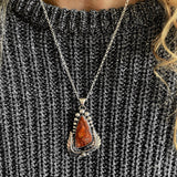 Ornate Agate Leaf and Bubble Necklace- Sterling Silver and Crazy Lace Agate- Chain Included